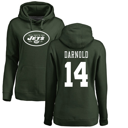 New York Jets Green Women Sam Darnold Name and Number Logo NFL Football #14 Pullover Hoodie Sweatshirts->new york jets->NFL Jersey